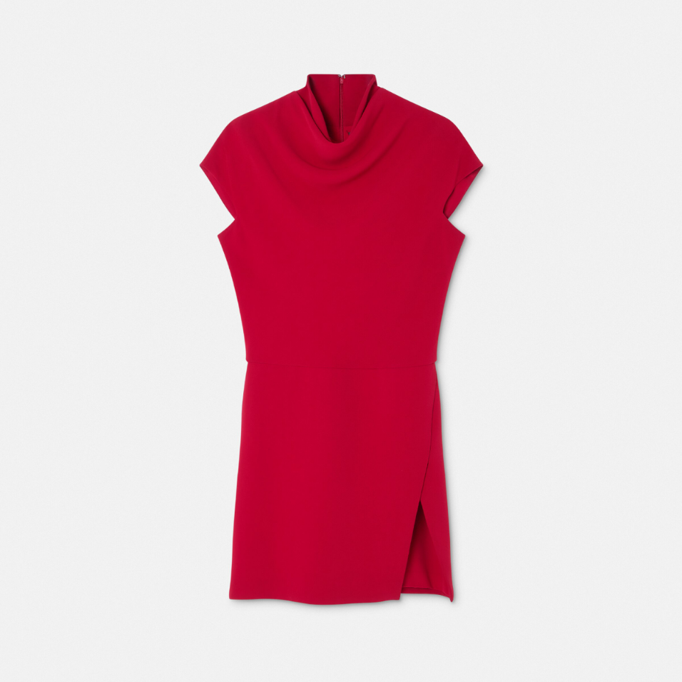 Cady Draped-Neck Slit Mini Dress