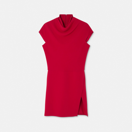 Cady Draped-Neck Slit Mini Dress