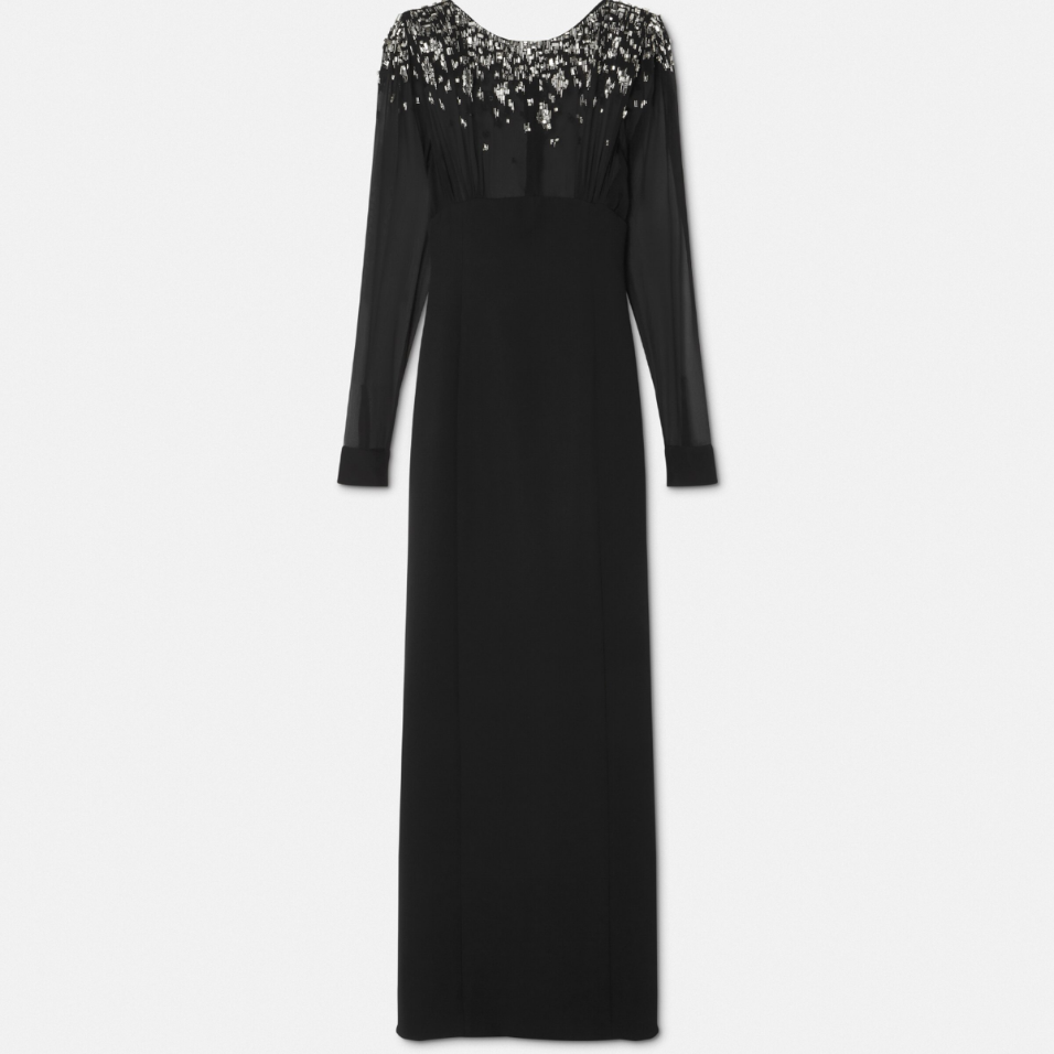 Embellished Boat-Neck Silk Cady Gown