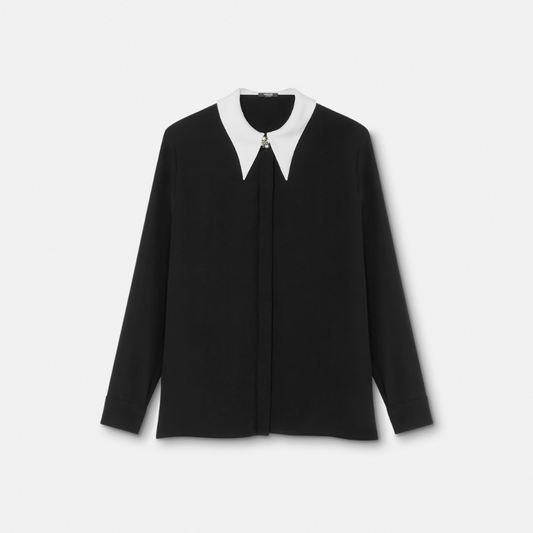 Contrast-Collar Silk Crêpe Shirt