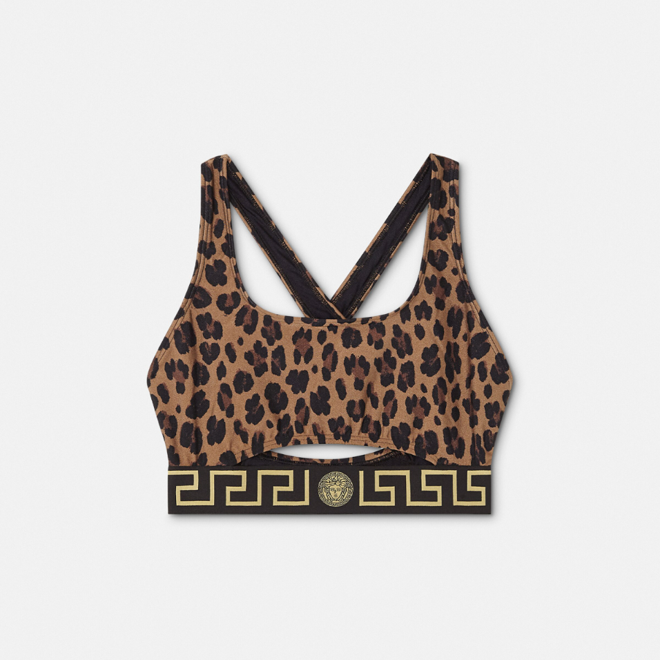 Leopard Greca Border Bikini Top
