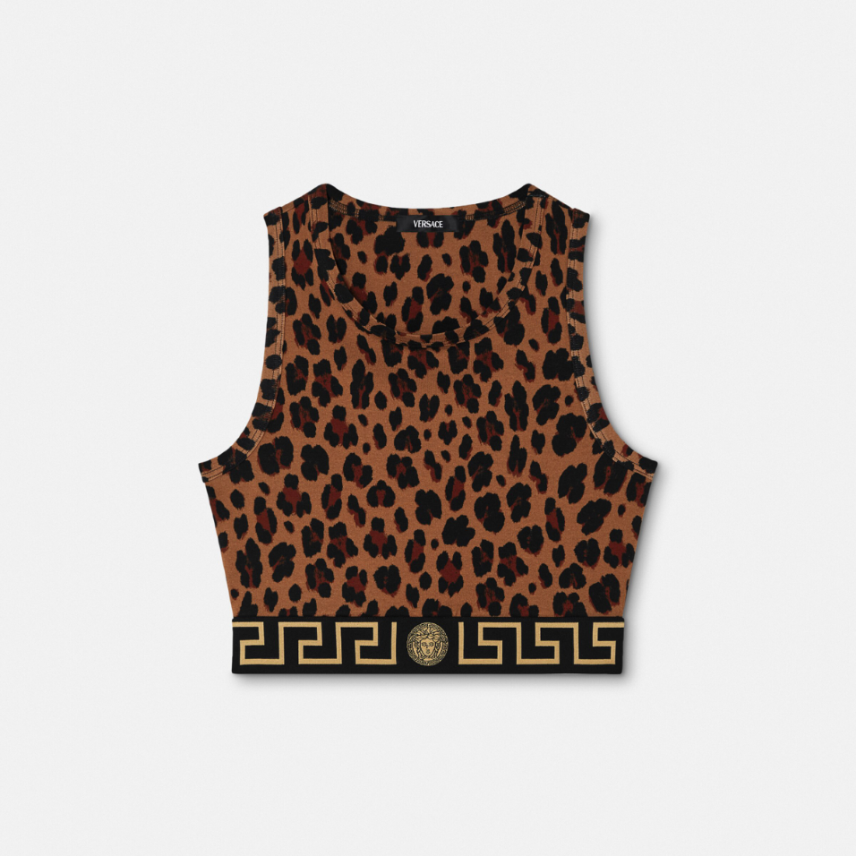 Leopard Greca Border Crop Top