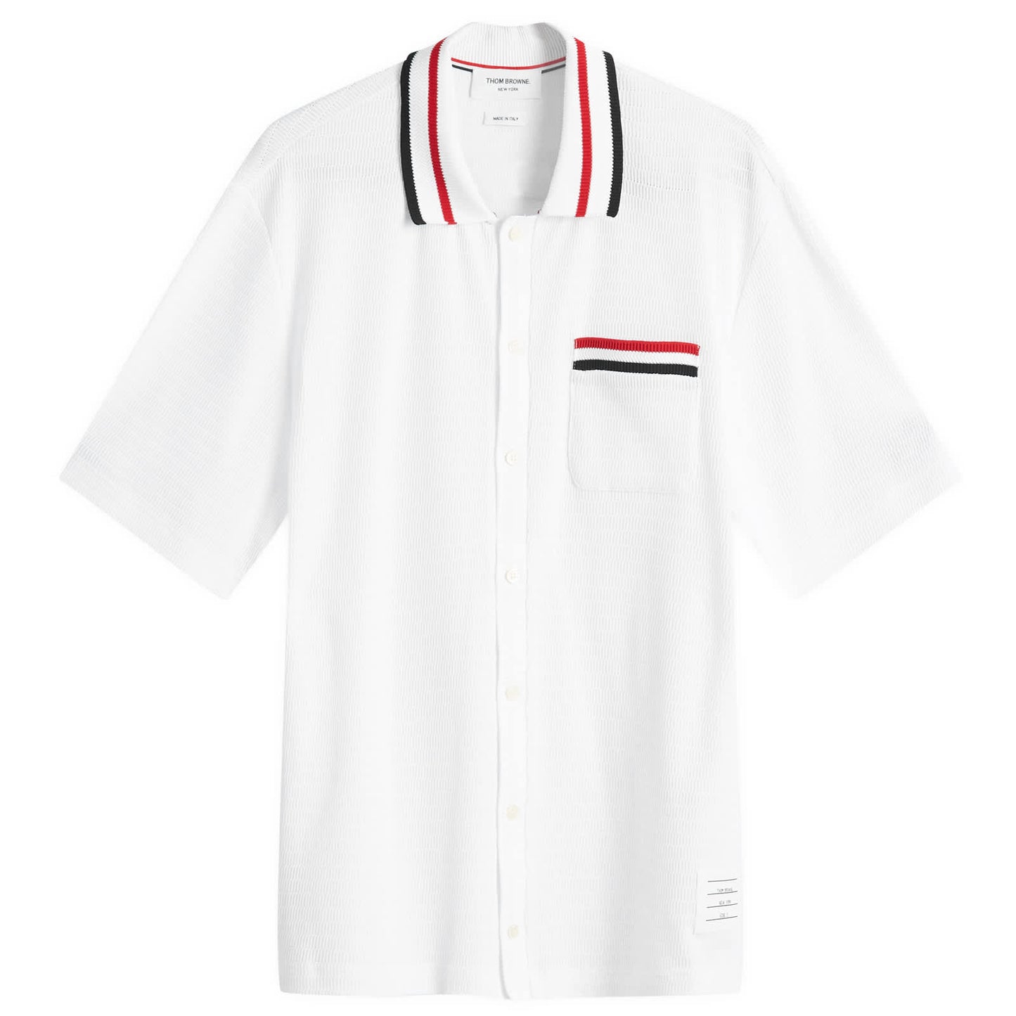 Stripe Tipped Textured Button Through Polo