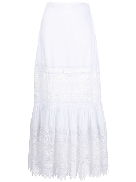 Violet Lace-Detail Ruffled Maxi Skirt
