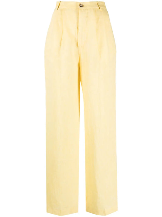 High-Waisted Straight-Leg Linen Trousers