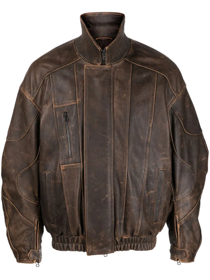 High-Neck Leather Jacket