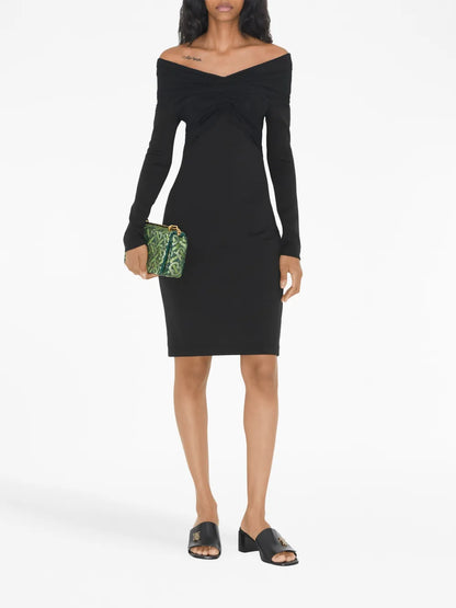 Gathered-Detail Off-Shoulder Midi Dress