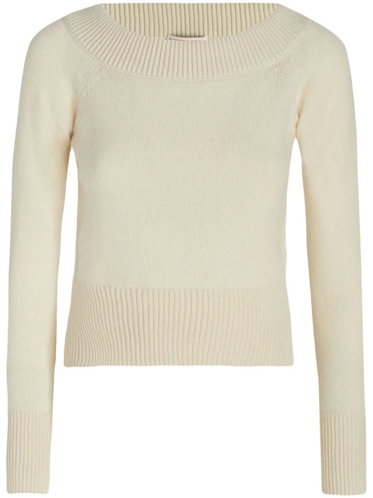Off-Shoulder Ribbed-Trimmed Jumper