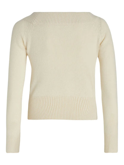 Off-Shoulder Ribbed-Trimmed Jumper