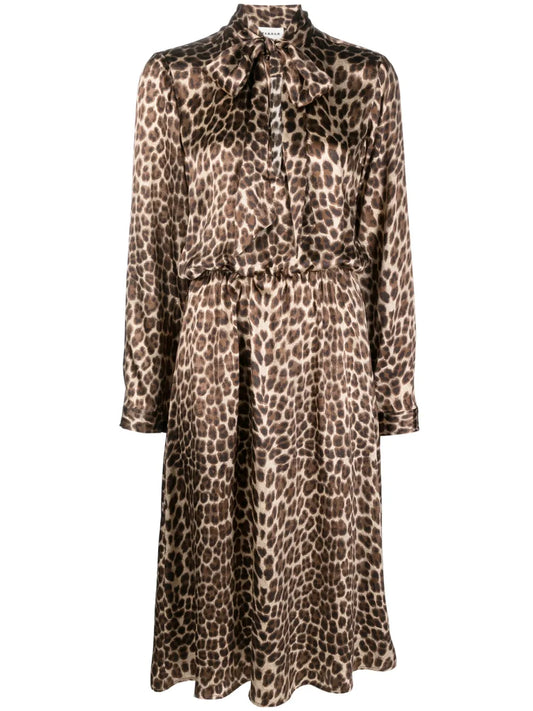 Leopard-Print Silk Midi Dress