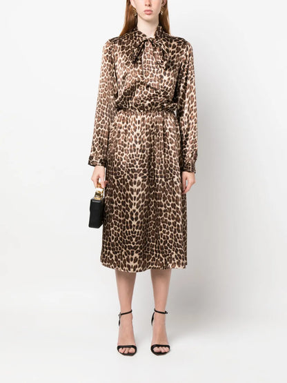 Leopard-Print Silk Midi Dress