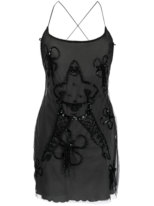 Patrick-Embellished Tulle Mini Dress