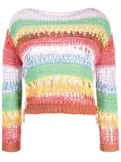 Striped Open-Knit Jumper
