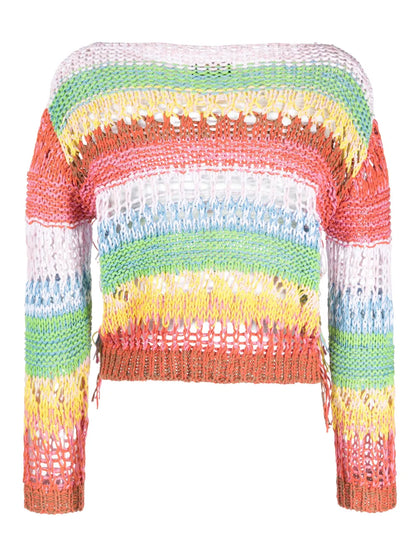 Striped Open-Knit Jumper