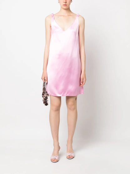 Ruched-Straps V-Neck Satin Dress