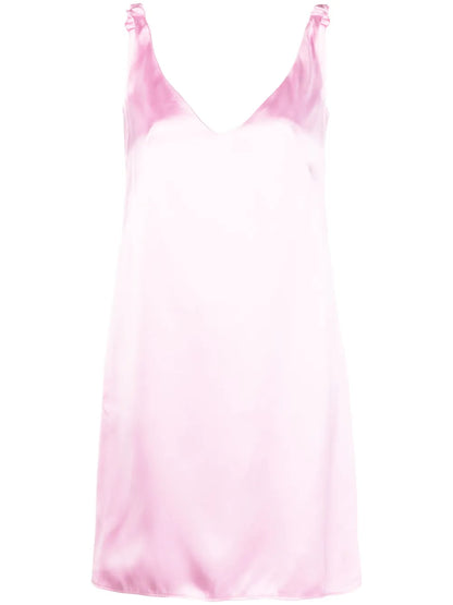 Ruched-Straps V-Neck Satin Dress