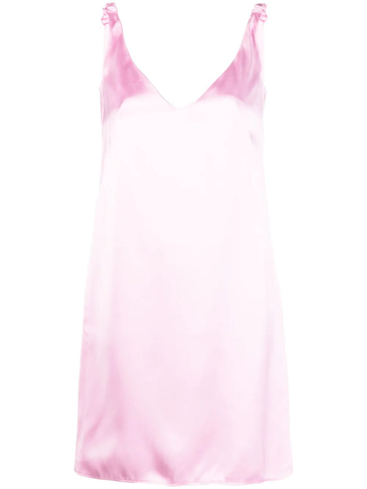 Ruched-Straps V-Neck Satin Dress