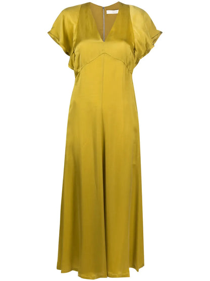 V-Neck Satin-Finish Dress