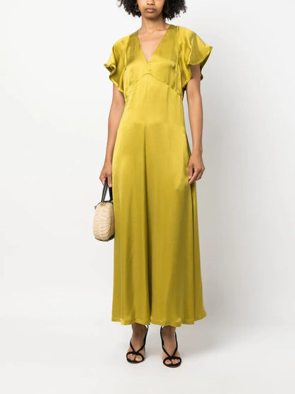 V-Neck Satin-Finish Dress