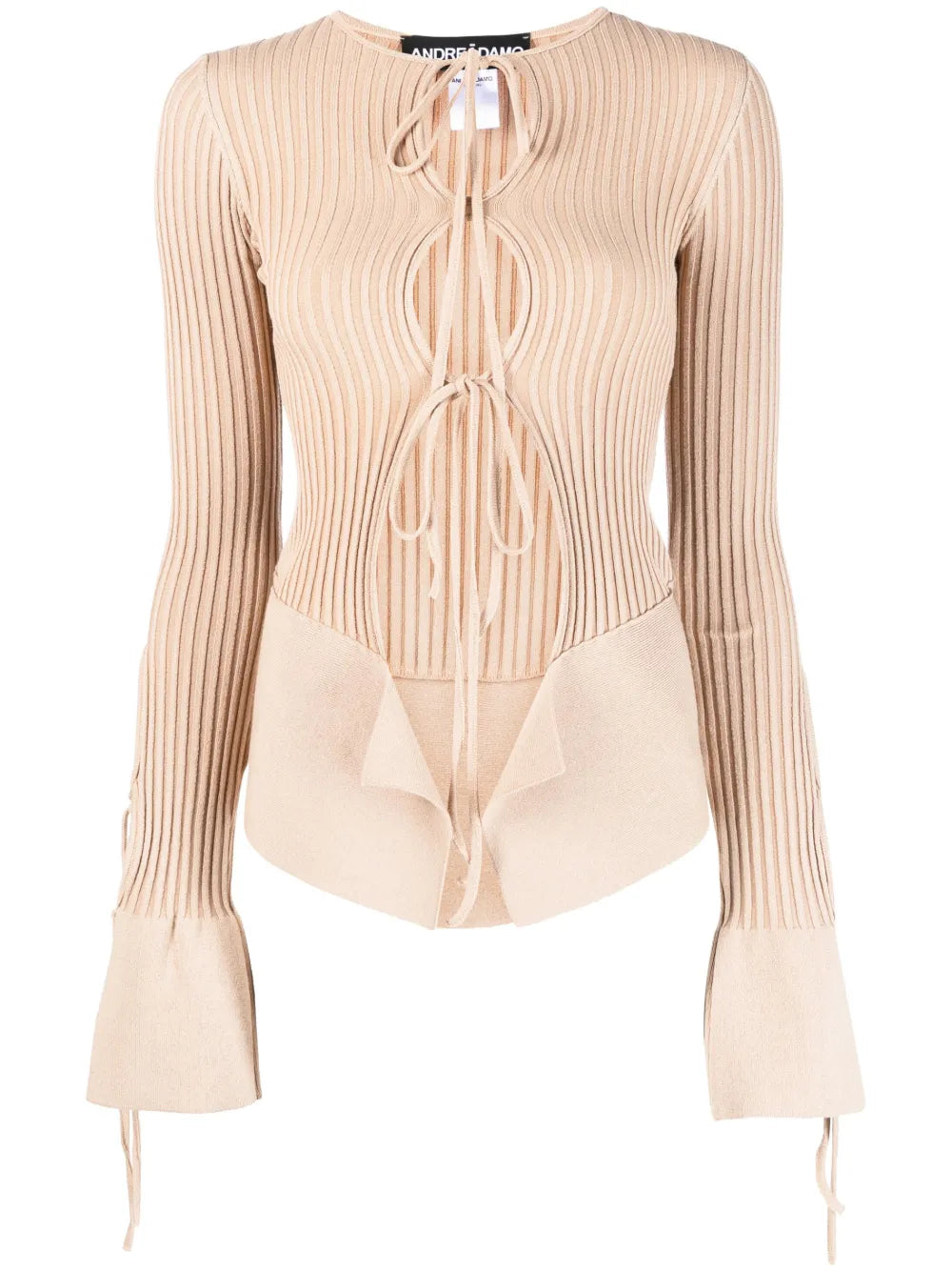 Tie-Fastening Long-Sleeve Knitted Top