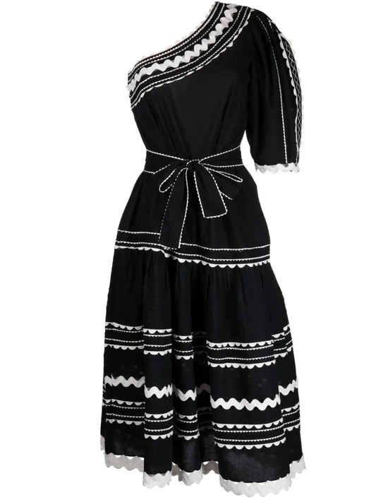 Ryleigh One-Shoulder Ric Rac Midi Dress