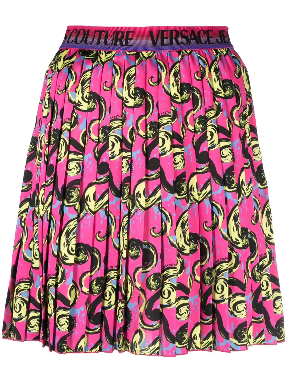 Baroque-Print Pleated Miniskirt