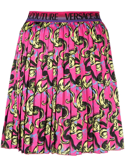 Baroque-Print Pleated Miniskirt