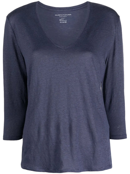 Linen-Blend V-Neck T-Shirt