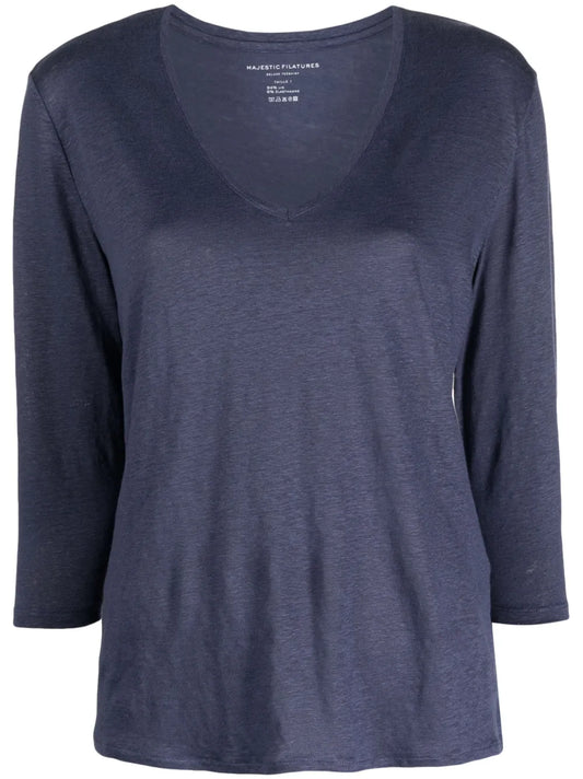Linen-Blend V-Neck T-Shirt