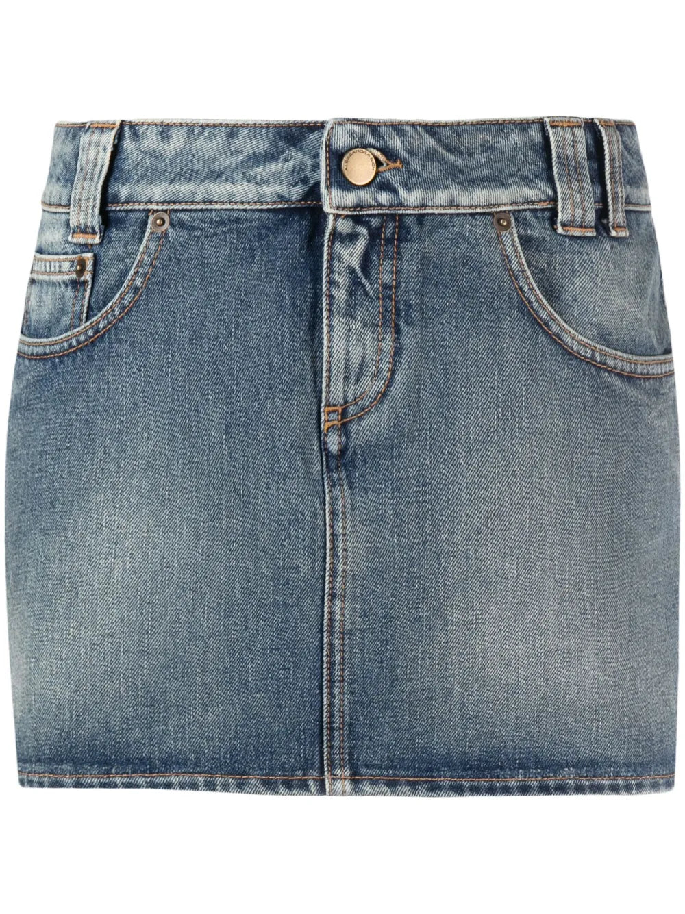 Rose-Print Denim Miniskirt