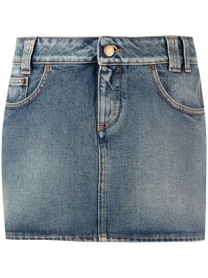 Rose-Print Denim Miniskirt