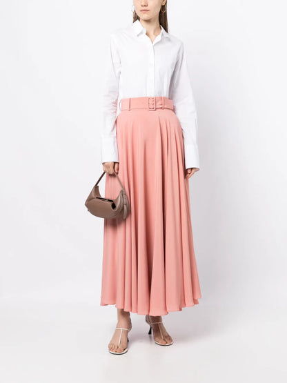 Belted A-Line Midi Skirt