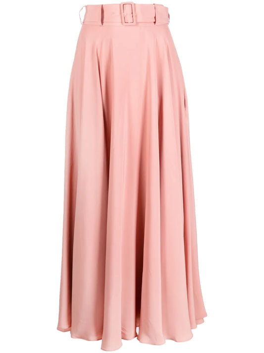Belted A-Line Midi Skirt