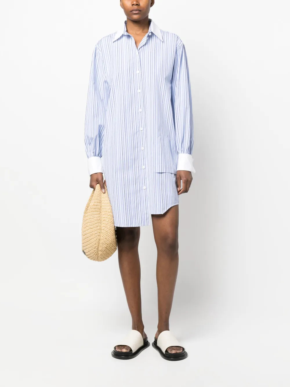 Striped Asymmetric Shirt Dress