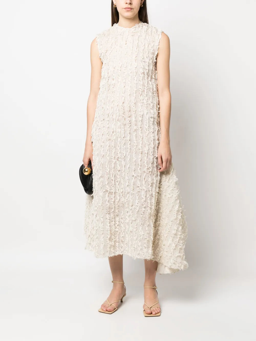 Frayed-Trim Midi Dress
