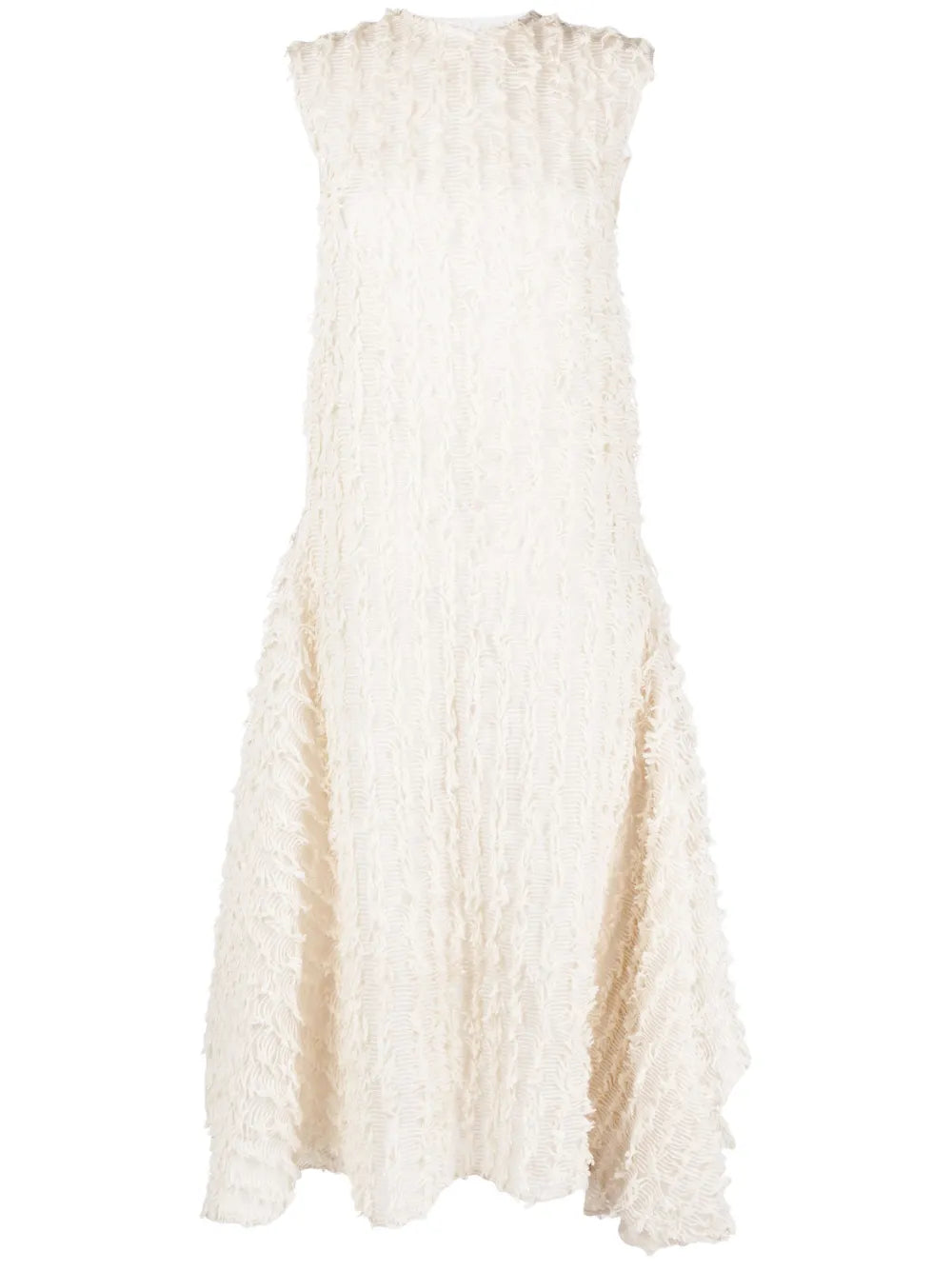 Frayed-Trim Midi Dress