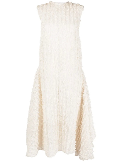 Frayed-Trim Midi Dress