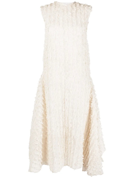 Frayed-Trim Midi Dress