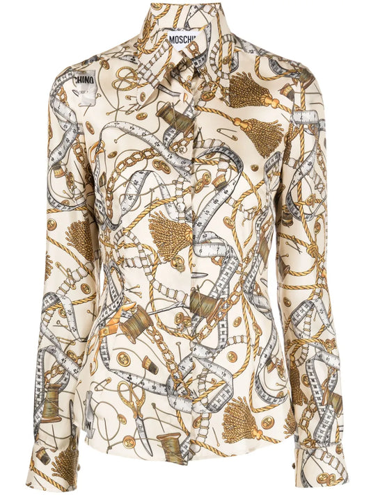 Bridle-Print Silk Shirt