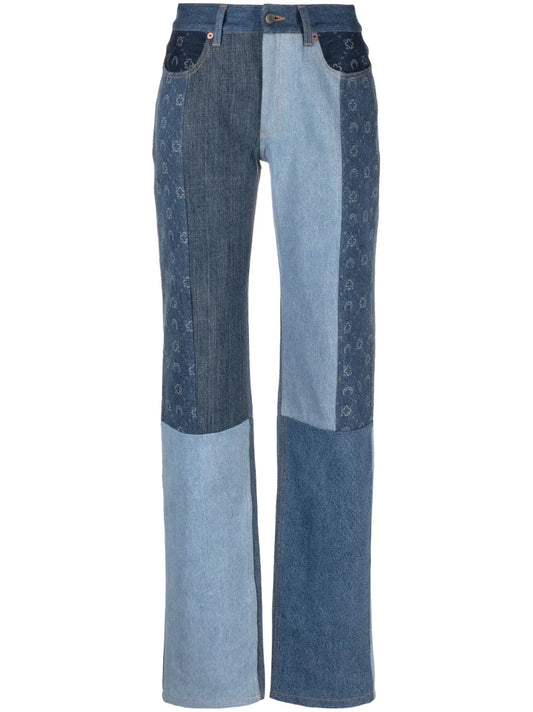 Straight-Leg Patchwork Jeans