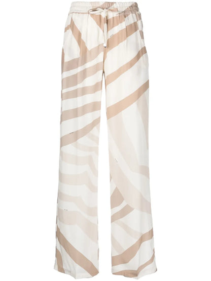 Abstract-Print Drawstring Silk Trousers