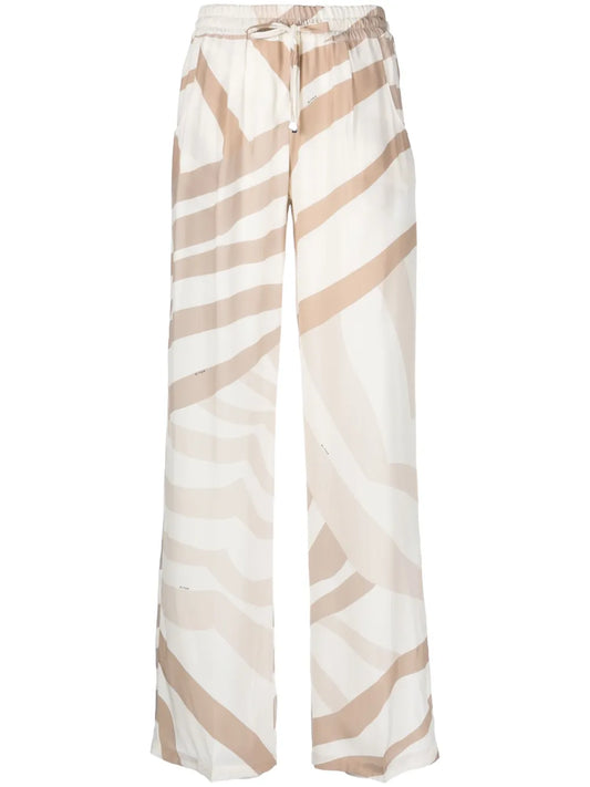 Abstract-Print Drawstring Silk Trousers