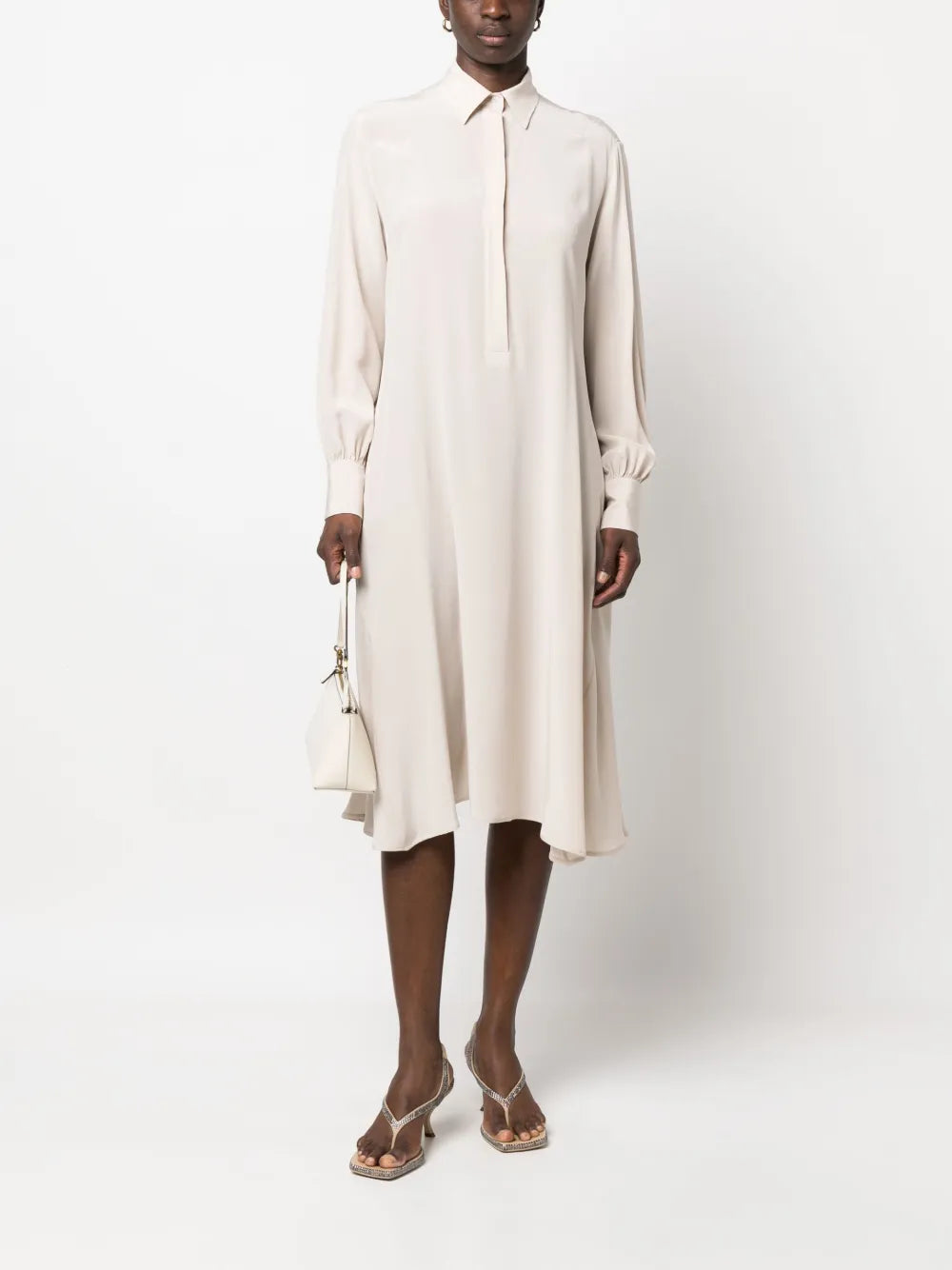 Draped Silk Shirt Dress