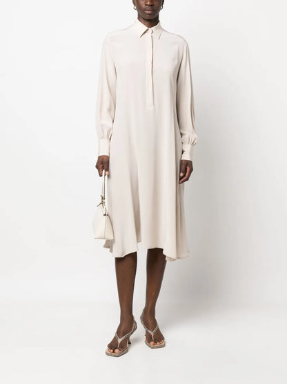 Draped Silk Shirt Dress
