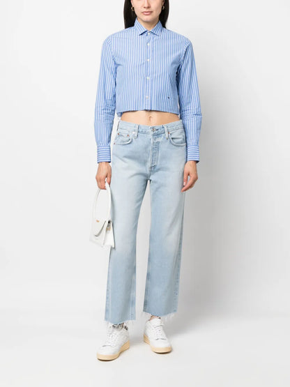 Raw-Cut Hem Straight-Leg Jeans