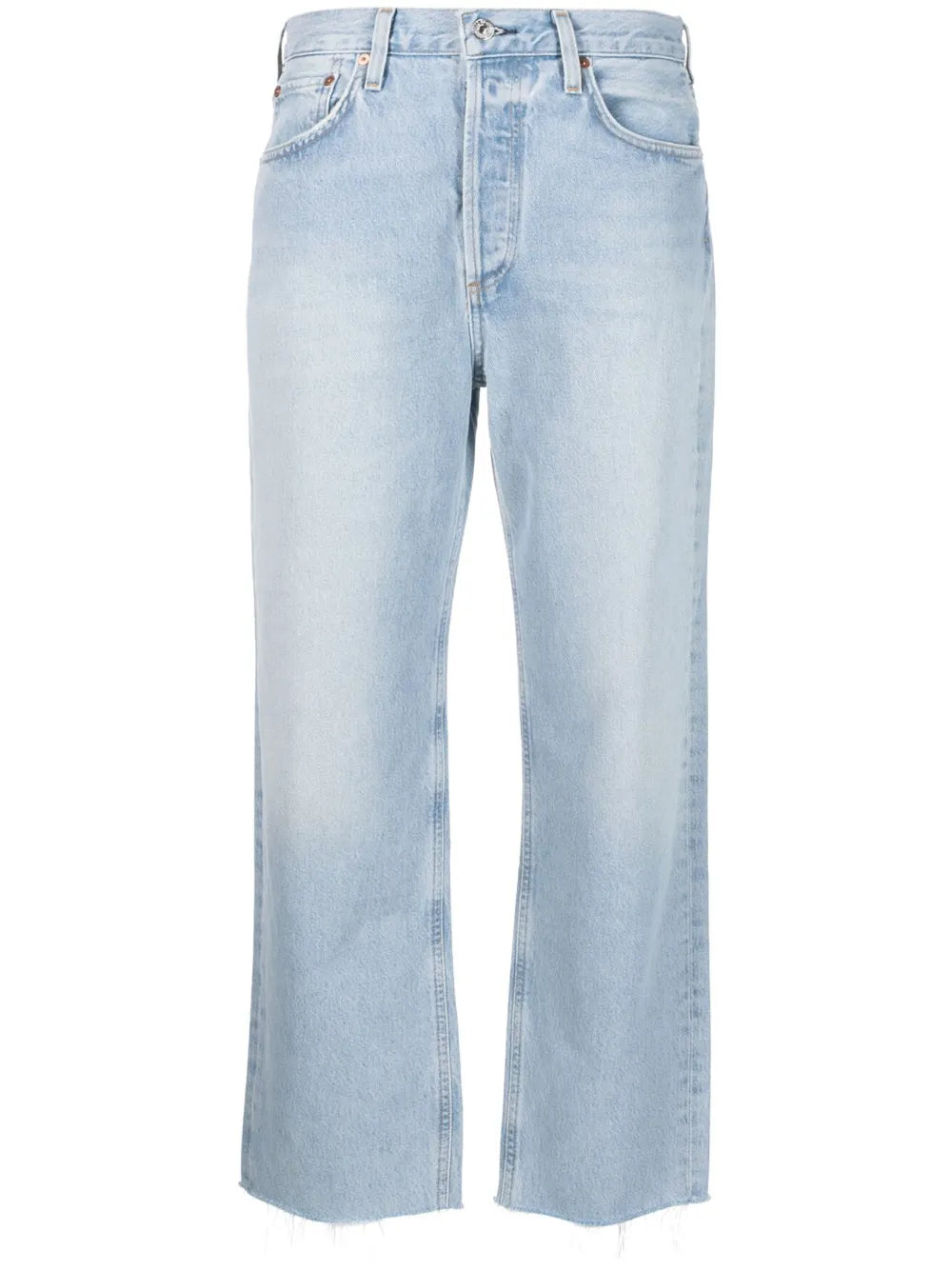 Raw-Cut Hem Straight-Leg Jeans