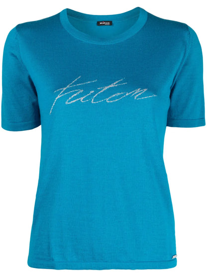 Jacquard-Logo Fine-Knit T-Shirt