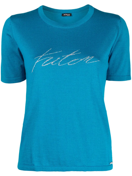 Jacquard-Logo Fine-Knit T-Shirt