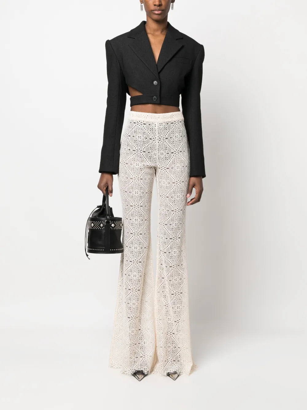 Sheer-Lace Flared Trousers