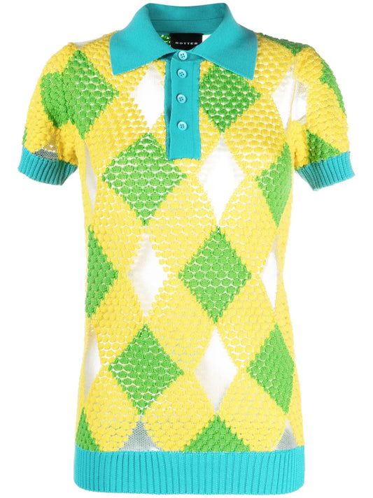 Geometric-Pattern Knitted Polo Shirt